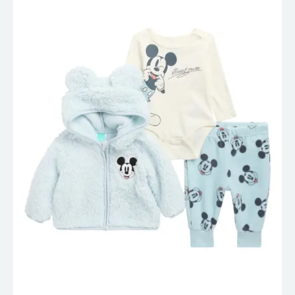 Disney Light Blue Mickey Mouse Baby Outfit 3 piece set size 12 months. Nwt